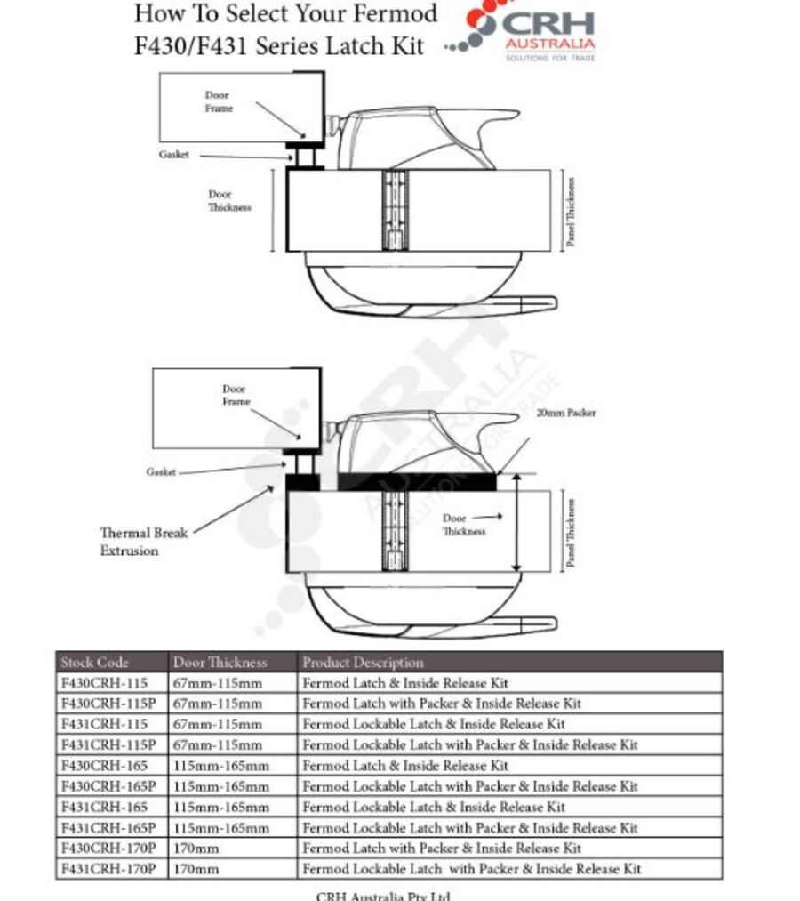 Fermod F430 Latch Set- No Lock. Door Thickness 67mm-115mm