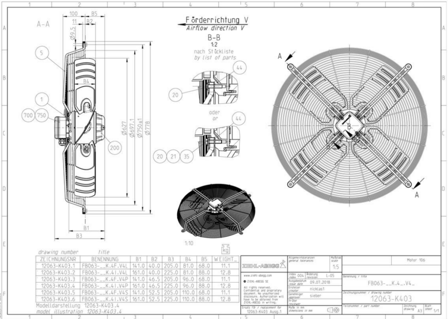 Ziehl Fan Motor 630mm External Rotor
