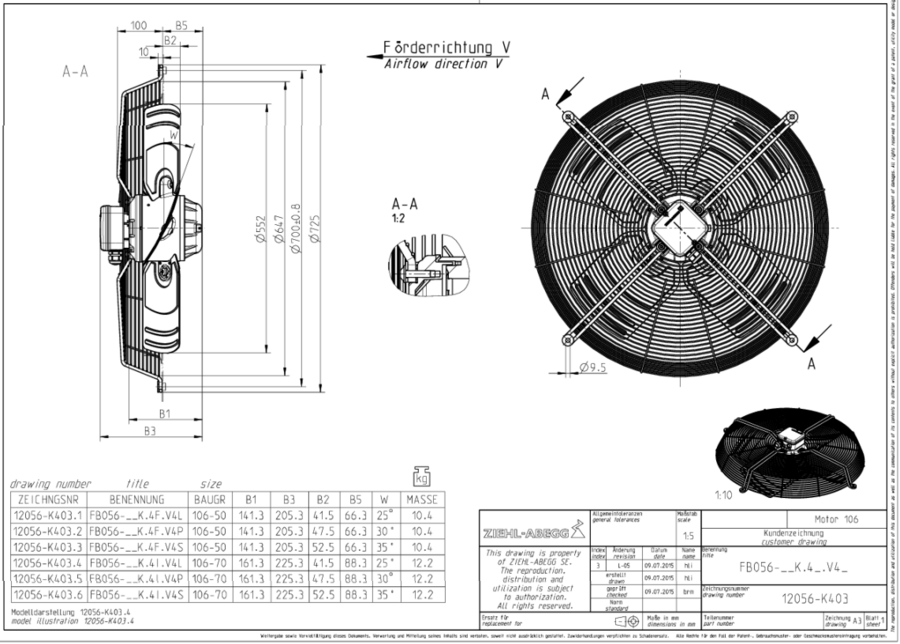 Ziehl-Abegg FB Series 560mm 240V 6 Pole Basket Grille - Kirby