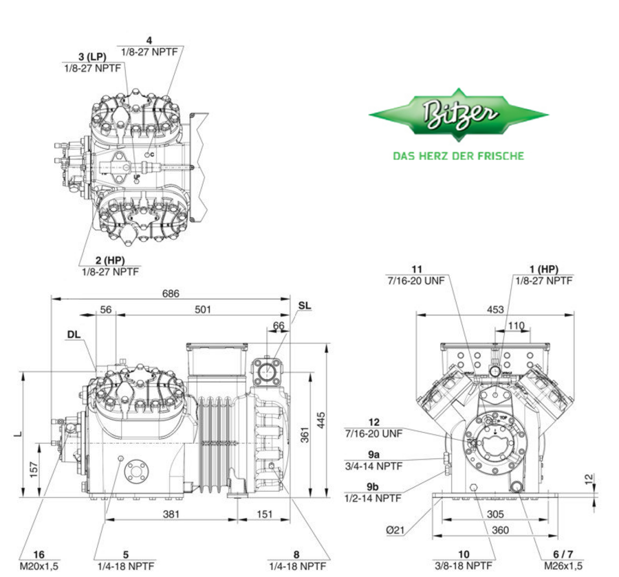 Bitzer Ecoline Semi-Hermetic Compressor 4HE-18Y-40P