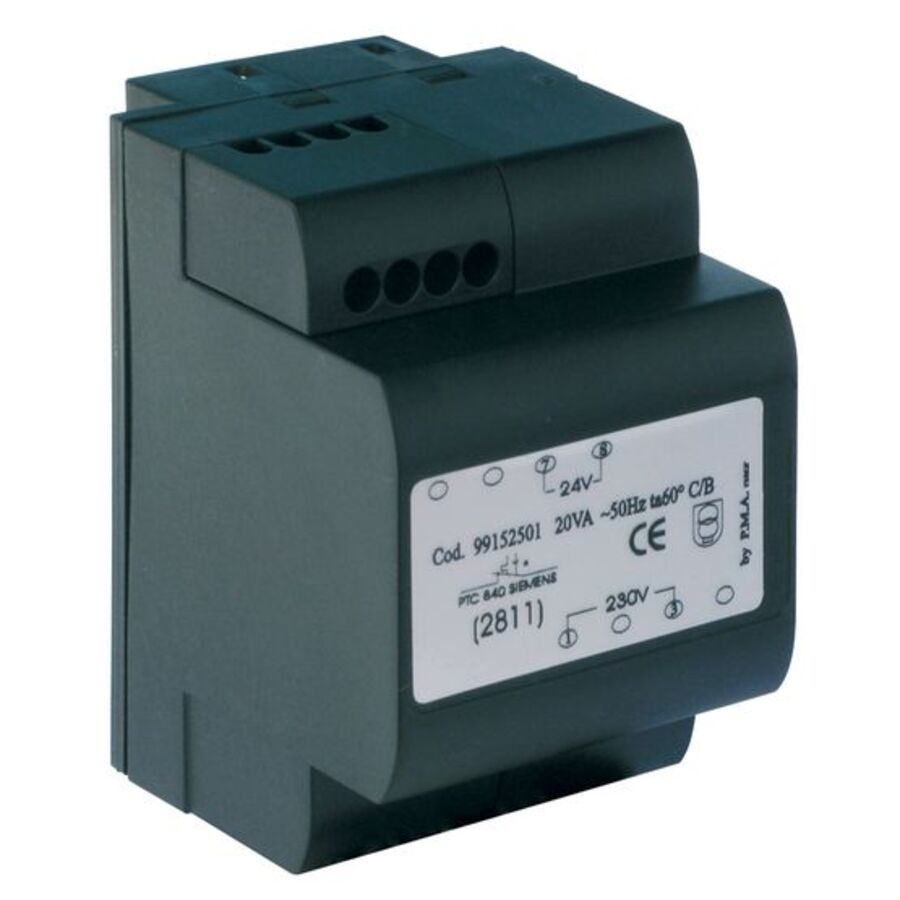 Transformer in 3 DIN rail format with 20VA power supply