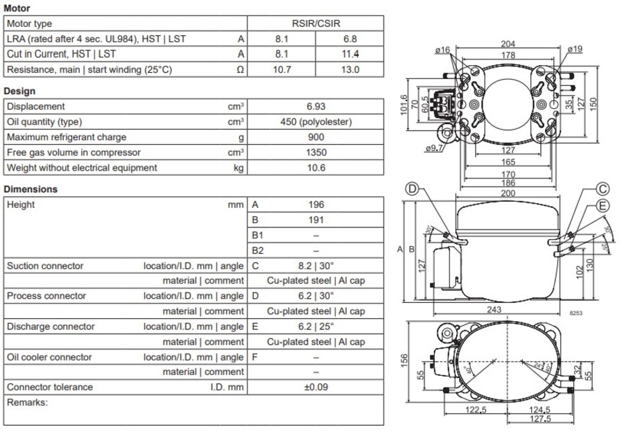 Secop FR7.5G Compressor L/M/HBP 220-240V