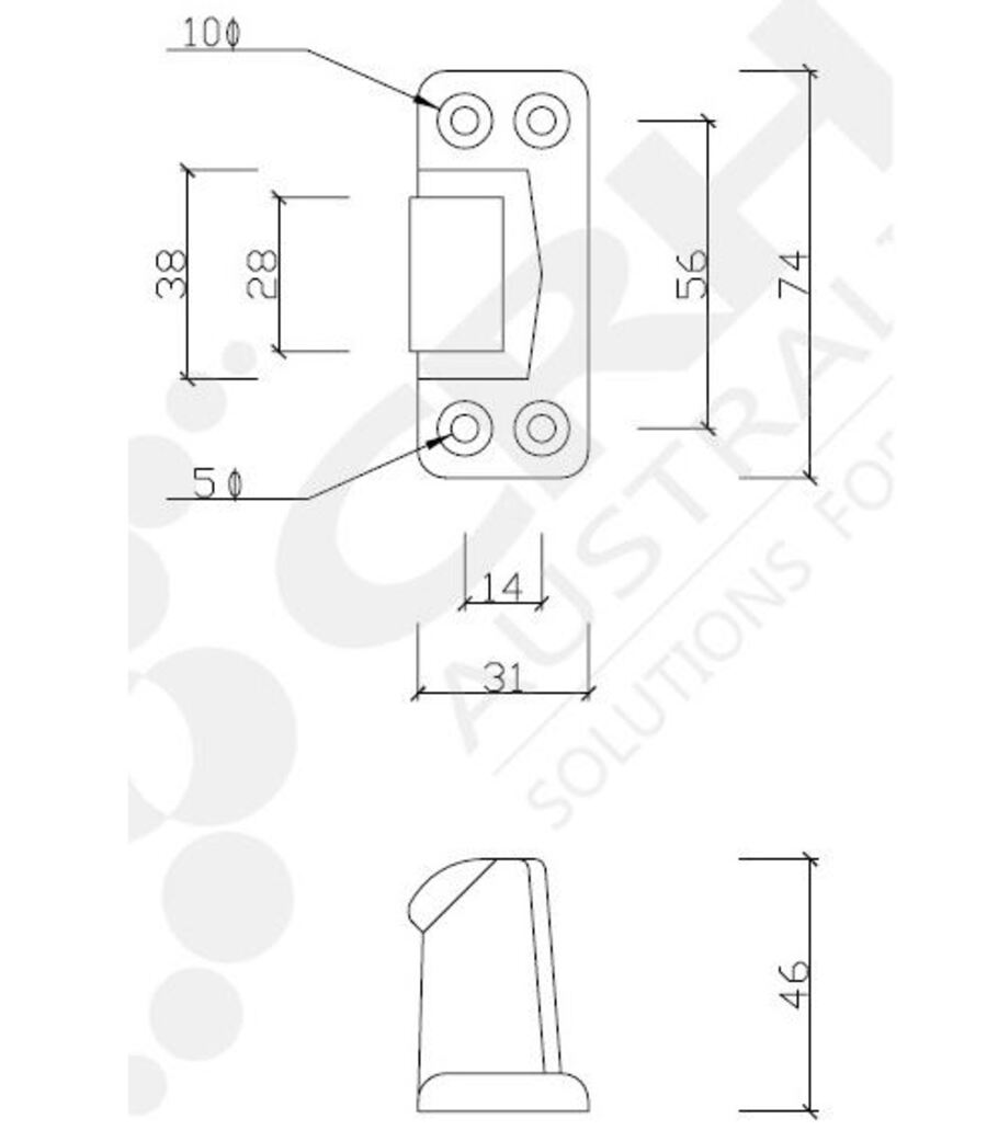 CRH 60Â° Adjustable Strike, 19mm - 25mm Offset
