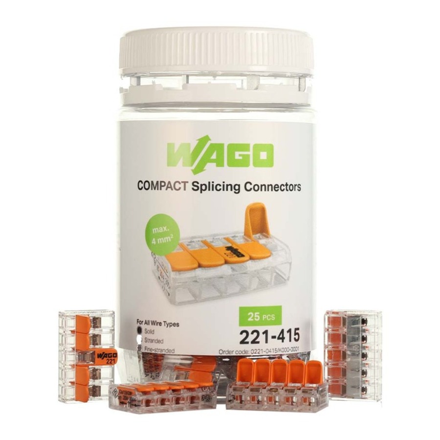 Wago 4mm2 5-Conductor Compact Splicing Connectors, Jar of 25