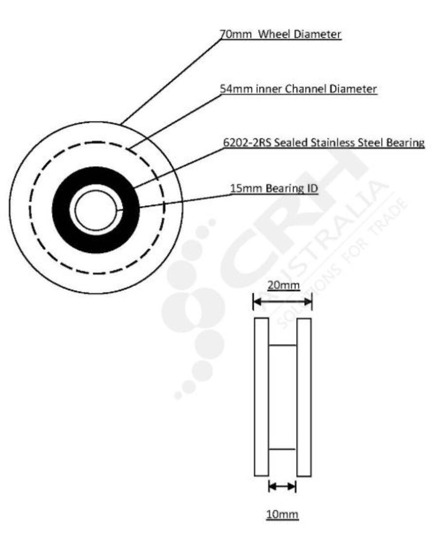 70mm Square Profile Delrin Wheel & S/S Axle Assembly