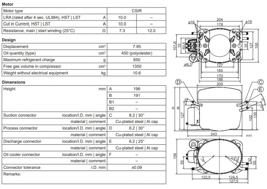 Secop FR8.5CL Compressor LBP 220-240V 