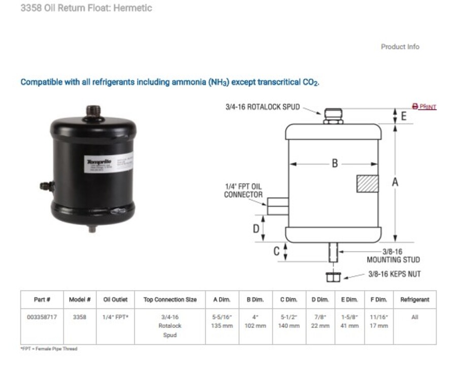 Temprite Oil Return Float - Hermetic Bitzer