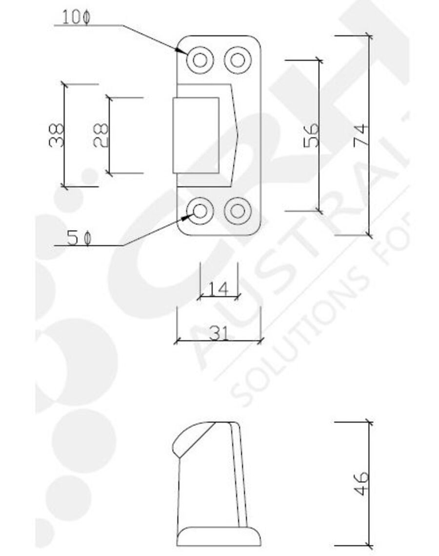 CRH 90Â° Adjustable Strike, 19mm - 25mm Offset