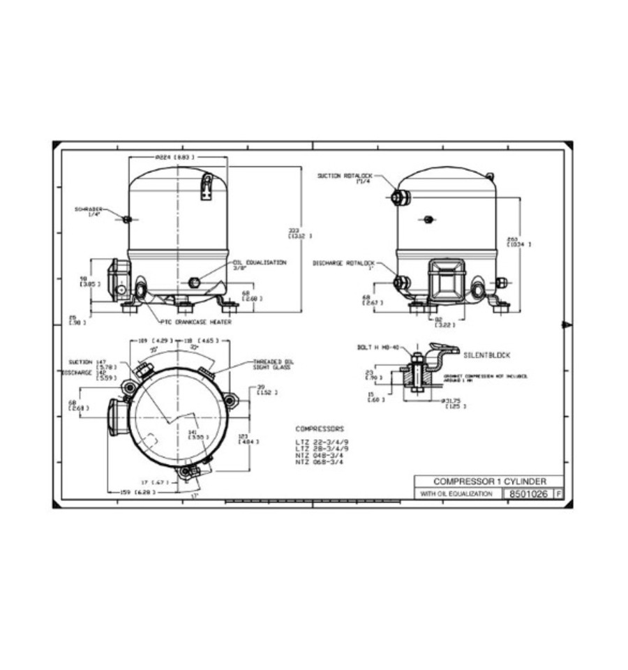 Danfoss Recip.Comp.NTZ068-4LR1 3PH with SG&OE
