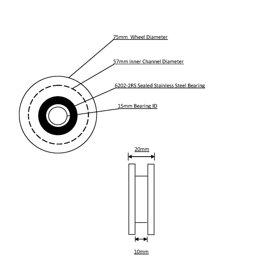 CRH 75mm  Square Profile Wheel & Axle