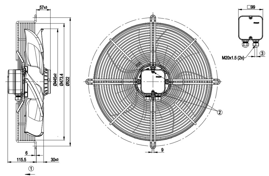 EBM PAPST AC Axial Fan Motor - 450mm 