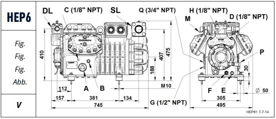 Dorin Semi-Hermetic Compressor HEP6 Series 415V